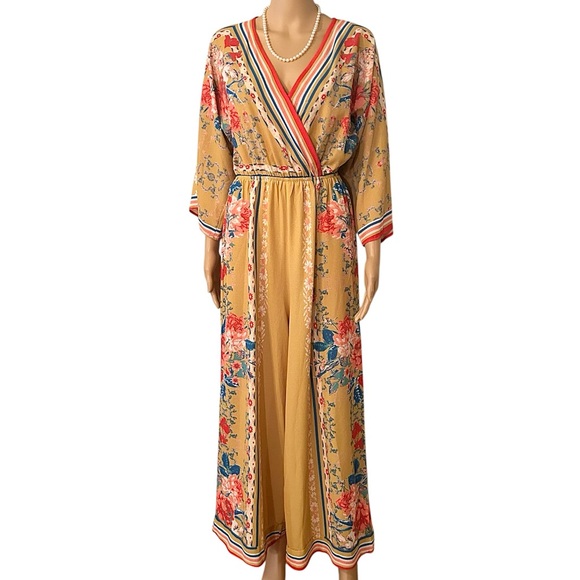 Flying Tomato Pants - Flying Tomato Women’s Size Small Floral Print Mustard Yellow Pantsuit Romper